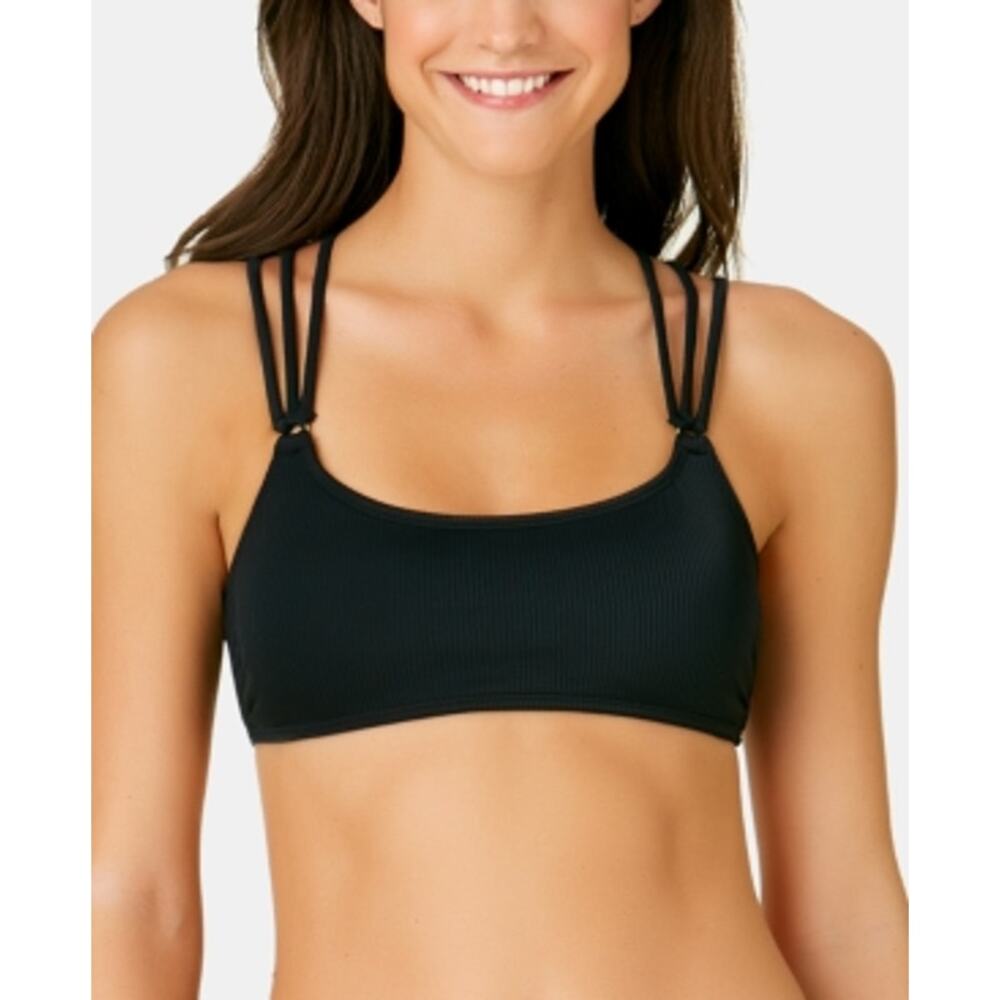 California Waves Ribbed Bralette Bikini Top Black Small